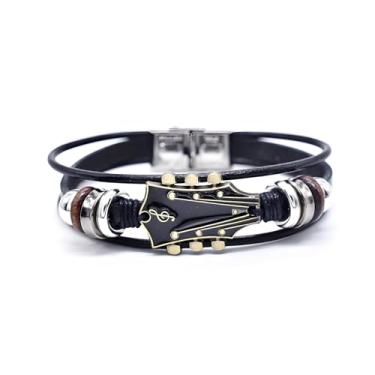 Imagem de DivaGlamz Conjunto de 3 pulseiras masculinas de couro retrô, trançadas feitas à mão, de liga de zinco, rock, música, rock, exclusivas, estilo punk, joias para presentes, Large, Aço inoxidável, Sem