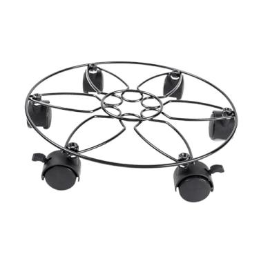 Imagem de Baoblaze Plant Pot Caddy Rolling Plant Stand com rodas redondo rodízios de carrinho de plantador de ferro de ferro para de escritório grande em vasos