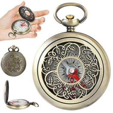 Imagem de Bússola pequena de metal com bolso, bússola de latão com design vintage, bússola de sobrevivência para caminhadas, acampamento, caça, atividades ao ar livre, bússola, caminhada, sobrevivência