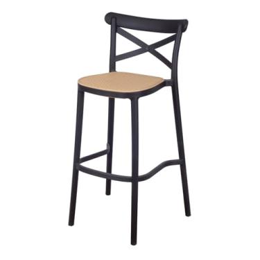 Imagem de Banqueta Alta em Polipropileno com Encosto Plats Preto/Bege