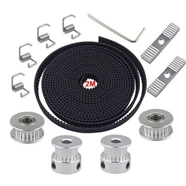 Imagem de Cinto de temporização profissional GT2 de 2 m com 6 mm de largura + 2 peças de polia de furo de 5 mm de 20 dentes + 2 peças Idler + 4 peças de torção de mola tensor + 2 peças de suporte de grampo de engrenagem + chave de alumínio de 2 mm, para impressora 3D
