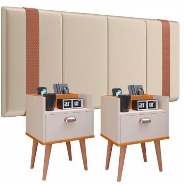 Imagem de Conjunto Quarto Casal 2 Mesas de Cabeceira Milena Off Gaveta Porta Cel