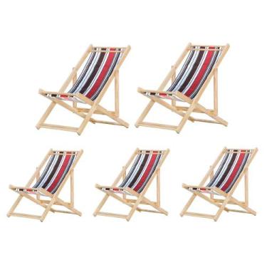 Imagem de Kit 5 Cadeiras Espreguiçadeira Preguiçosa Dobrávl Sem Braço Natural - 