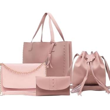 Imagem de Kit Bolsa Feminina 4 Peças Transversal e de ombro + carteira(ROSE)