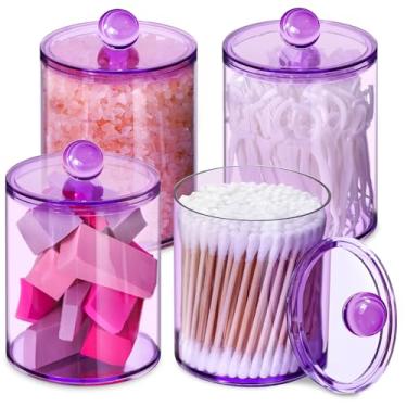 Imagem de XIPENGKEJI Pacote com 4 suportes Qtip, conjunto de potes de boticário de boticário, conjunto de potes de banheiro com tampas para cotonetes, bolas, almofadas, palhetas de fio dental, recipientes de