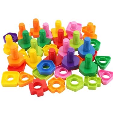 Imagem de Kit Educativo Infantil com Parafusos e Porcas Brinquedo De Montar Interativo Blocos Infantil Coloridos 24 Peças