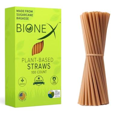Imagem de Bionex - Canudos de cana biodegradáveis, (canudo de 20 cm de comprimento), (100 canudos/caixa) Alternativa ao plástico