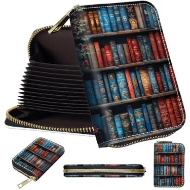 Imagem de Carteira pequena com suporte de cartão para mulheres, estojo pequeno com zíper para cartão de crédito com bloqueio RFID, organizador compacto de couro PU para meninas, carteira feminina com estampa