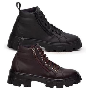 Imagem de Bota Feminina, kit 2 pares Preto e Marrom, Sola Borracha skate.-Feminino