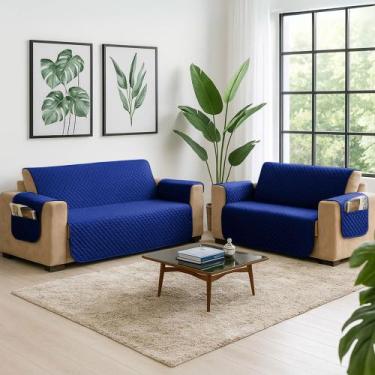 Imagem de Capa Protetor de Sofá 3 e 2 Lugares Retratil Reclinavel com Porta Obje