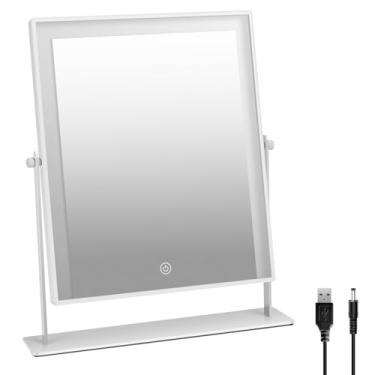 Imagem de Espelho de penteadeira, espelho de maquiagem com luz para mulheres, espelho de mesa inteligente versátil com controle de LED, espelhos de maquiagem rotativos com iluminação para seus quartos, 13,78 ×