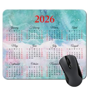 Imagem de NAMISAN Mouse pad calendário 2026 com design de praia tropical HD borracha natural retangular personalizado tapete de mesa 24 x 20 cm padrão de mármore aquarela verde