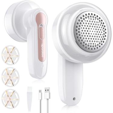 Imagem de Barbeador de tecido, removedor de fiapos, barbeador de fiapos com 3 lâminas substituíveis, barbeador de suéter, barbeador de roupas, removedor de bolinhas de tecido, barbeador de tecido recarregável