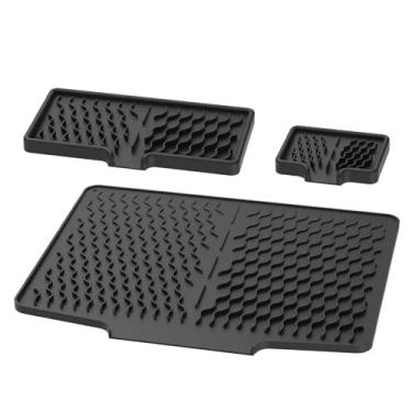 Imagem de 3 peças de tapete de secagem de louça, tapete de drenagem de sabão, almofada de escorredor de silicone antiderrapante, almofada de secagem de pratos resistente ao calor para bancada de pia de cozinha