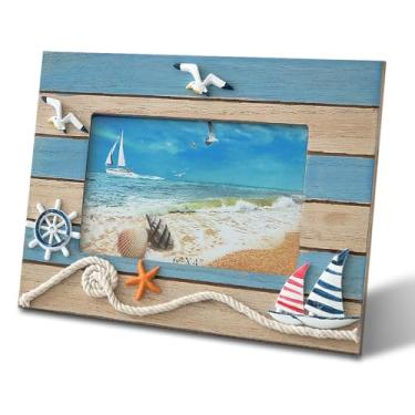 Imagem de KaloKalo Molduras de praia vintage feitas à mão em madeira do oceano mediterrâneo, estrela-do-mar, litoral, náutico, verão, decoração de presente para casa, café marinho, tipo 8