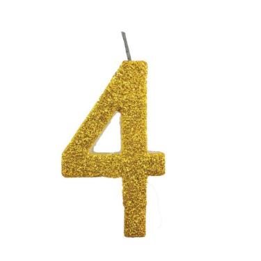 Imagem de Vela De Aniversário 4 Dourada Glitter