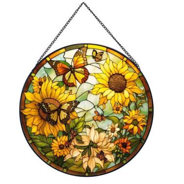 Imagem de Ornamento suspenso Payutou Vitral de Girassol 20cm