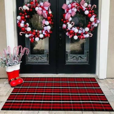 Imagem de Tapete ao ar livre Bottalive Buffalo Plaid 91x152cm Vermelho Preto