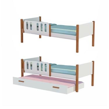 Imagem de Kit 2 Camas Solteiro Ônix Com 1 Cama Auxiliar - Branco/Mel - Divaloto Móveis