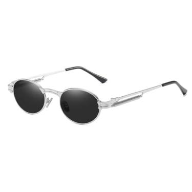 Imagem de HPIRME Óculos de sol retrô feminino estilo punk oval para homens redondos uv400(4)