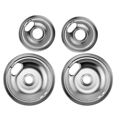 Imagem de Bandeja de gotejamento para queimador de fogão WB31M20 WB31M19 - compatível com panelas GE Hotpoint Series - (2) WB31M20 de 15 cm (2) conjunto WB31M19 de 20 cm - pacote com 4 (prata)