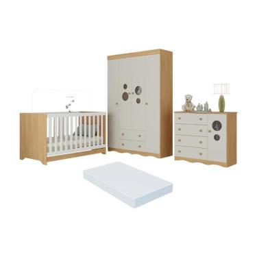 Imagem de Quarto de Bebê Completo com Berço Americano 3 em 1 Colchão Incluso Sonho Multimóveis MP4631