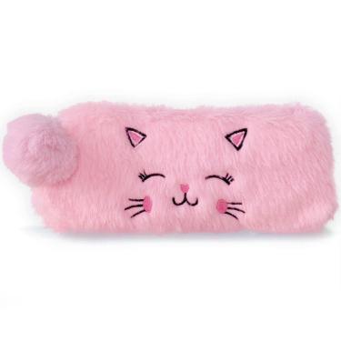 Imagem de Estojo de lápis Cute Plush Cat Soft Pink Furry Bolsa de 19,5 cm