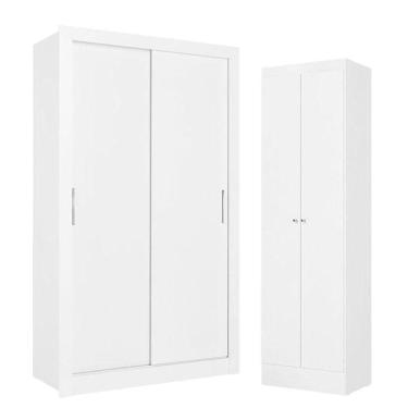 Imagem de Guarda Roupa Solteiro City 2 Portas Branco Acetinado E Multiuso Space Branco - Thb