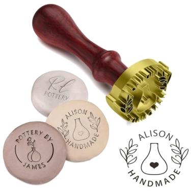 Imagem de Carimbo de cerâmica personalizado para argila e cerâmica, carimbo de assinatura personalizado, ferramenta de impressão criativa para artesanato, sabão, assinatura de cera (50,8 mm))