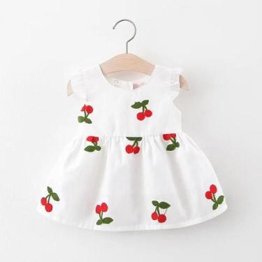 Imagem de Vestido de Princesa Bordado de Cereja para Bebês - Verão, Manga Voador