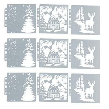 Imagem de Estênceis de Natal Mandala Estêncil Estêncil de parede Estêncil de pintura 9 PCS Modelos de artesanato DIY fofos e seguros para scrapbooking Artesanato em papel Decoração de