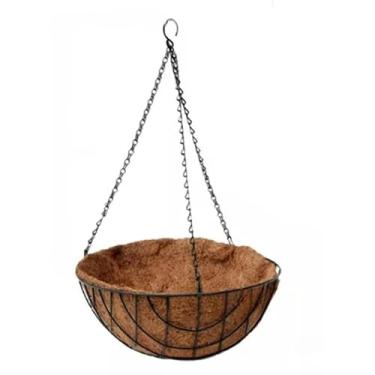 Imagem de Vaso De Pendurar 30cm Pendente Ferro Fibra Coco Com Corrente - Kit Completo com Corrente para Plantas Pendentes Grandes, Samambaias, Jardim Vertical em Varanda e Sala - Pronto para Usar