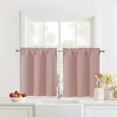 Imagem de Ebesto Cortinas curtas rosa blush de 61 cm de comprimento, 2 painéis, cortinas de janela de cozinha com isolamento térmico sobre a pia, cortinas de café com bolso de haste de meia janela para armário