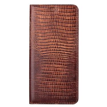 Imagem de POYUFRG Capa flip para Xiaomi 17 Pro Max/17 Pro/17, capa de couro genuíno padrão lagarto com fecho magnético capa carteira com compartimentos para cartões, marrom, 17 Pro