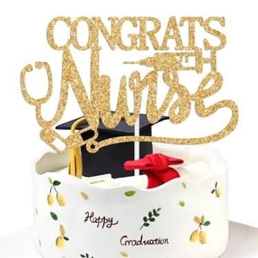 Imagem de Congrats Nurse Cake Topper, Future Nurse/Congrats RN BSN FNP LPN Decoração de Bolo, Classe de 2026 Enfermagem Sobrevivente Escola de Enfermagem Decorações de Festa de Formatura Suprimentos Ouro
