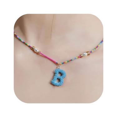 Imagem de ZShireeyBlackey Colar de contas coloridas com inicial para mulheres, colar de letras de bolhas personalizado com miçangas para meninas, gargantilhas boêmias, joias e presentes, Resina, Sem Pedra
