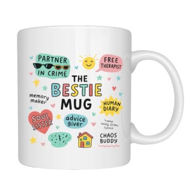 Imagem de EZCLASSY -Bestie Caneca para mulheres – Caneca de café fofa de melhor amiga com citações divertidas de amizade, ícones coloridos de rabiscos, presente de irmã de alma para aniversário, agradecimento