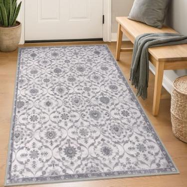 Imagem de KILOCOCO Tapete marroquino 7,5 x 12,7 cm lavável, tapete floral vintage para ambientes internos antiderrapantes, estampa de lã sintética, tapete de entrada para lavanderia, sala de jogos, escritório