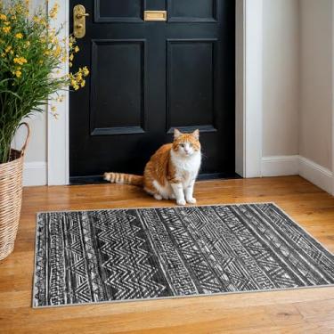 Imagem de Tapete de corredor de entrada lavável 2x4: tapete marroquino para área pequena tapete de porta macio antiderrapante para corredor, pilha baixa, tapete fino resistente a manchas para cozinha, quarto