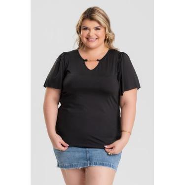 Imagem de Blusa Plus Size Mangas Godê Detalhe Gota Decote c/ Corrente de Metal -