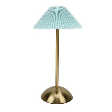 Imagem de OPPWONG Abajur Plissado, Controle de Toque 3W LED 3 Modos de Cor Retro Acabamento Dourado Lâmpada Recarregável Sem Fio Com Bateria USB 1600mAh Abajur Plissado para Estudo (Azul)