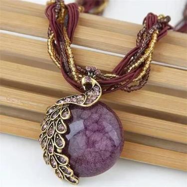 Imagem de Colar Feminino Vintage Com Pingente De Pavão E Franjas, Acessório De J