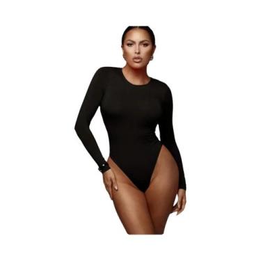 Imagem de Body Feminino De Manga Longa Em Branco, Preto E Cinza, Casual E Sexy P