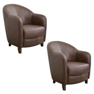 Imagem de Kit 2 Poltronas Kairós com Pés Madeira Couro Caramelo