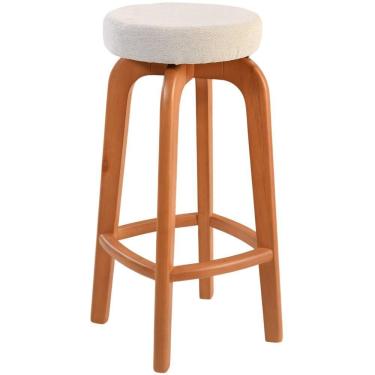 Imagem de Banqueta Banco Alto Bar Em Madeira Maciça Amêndoa Assento Redondo Sued