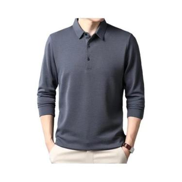 Imagem de Camiseta polo casual masculina de manga comprida verão top confortável