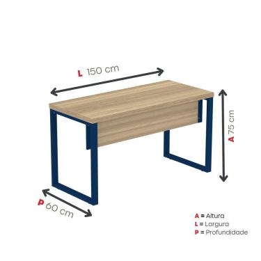 Imagem de Mesa Escritório 1500x600x750mm M150-60pe40tub Noce Naturalle-azul Delrei