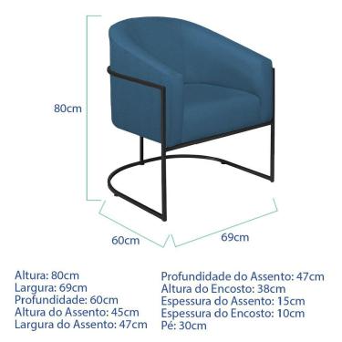 Imagem de Poltrona Decorativa Jade Moderno Escritório Confortável Luxo Base De Ferro Preto Linho Azul Royal