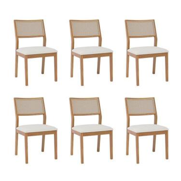 Imagem de Kit 6 Cadeiras para Sala de Jantar Estofadas Oiti Madeira/Cru