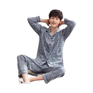 Imagem de Pijamas De Algodão De Manga Longa Para Homens Em Tamanhos Grandes, Con